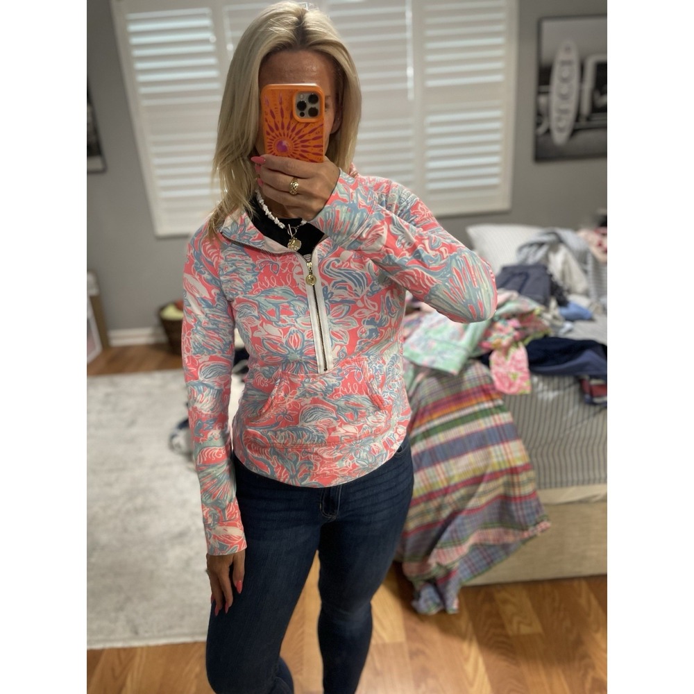 Lilly Pulitzer Skipper Popover Sz XS Pink Sun Ray Summer Siren Pulllover Pockets - Picture 15 of 16